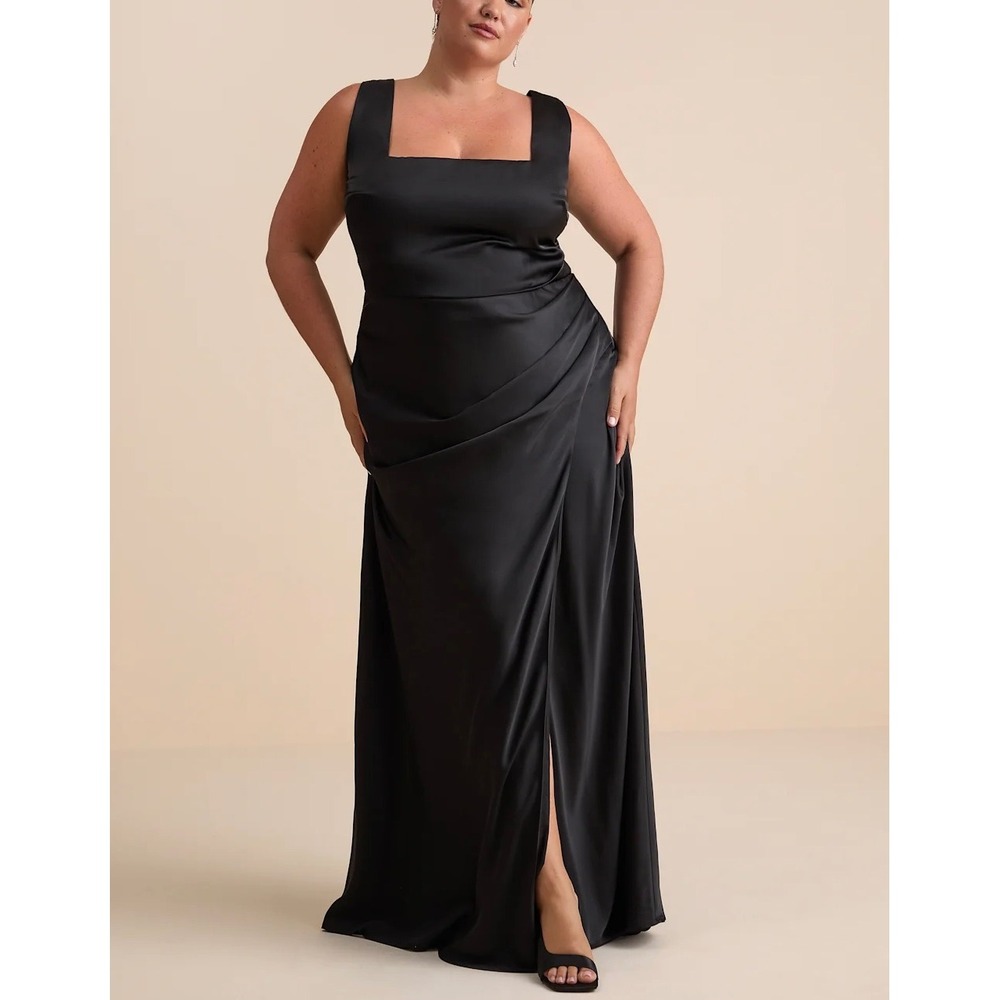 NWT Lulus Red Carpet Romance Black Satin Square Neck Maxi‎ Dress Plus Size 2X
